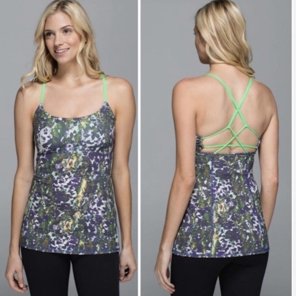 Lululemon Dancing Warrior Tank Green Floral